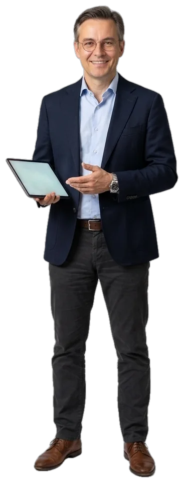 Faceless Jack holding a tablet